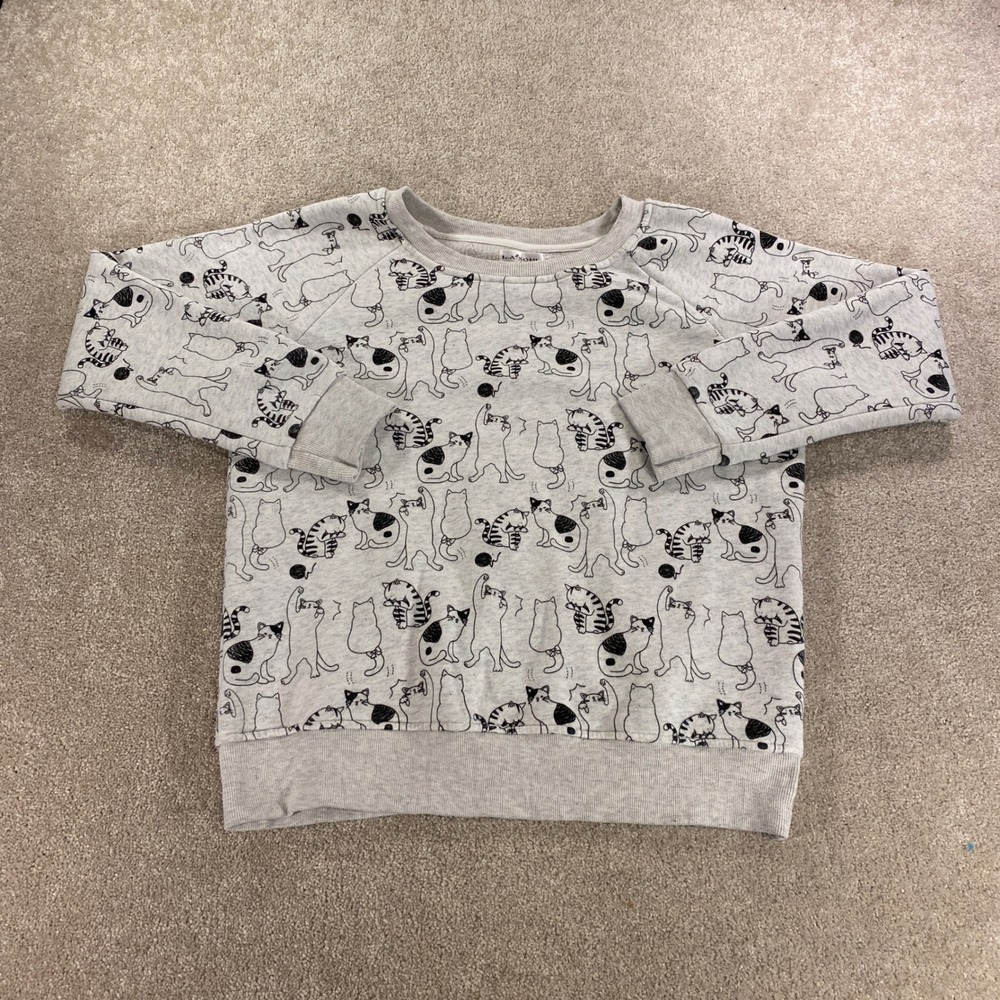 L.A. Soul Cat Print Sweatshirt Womens Medium‎ Gray Raglan Pullover Crewneck